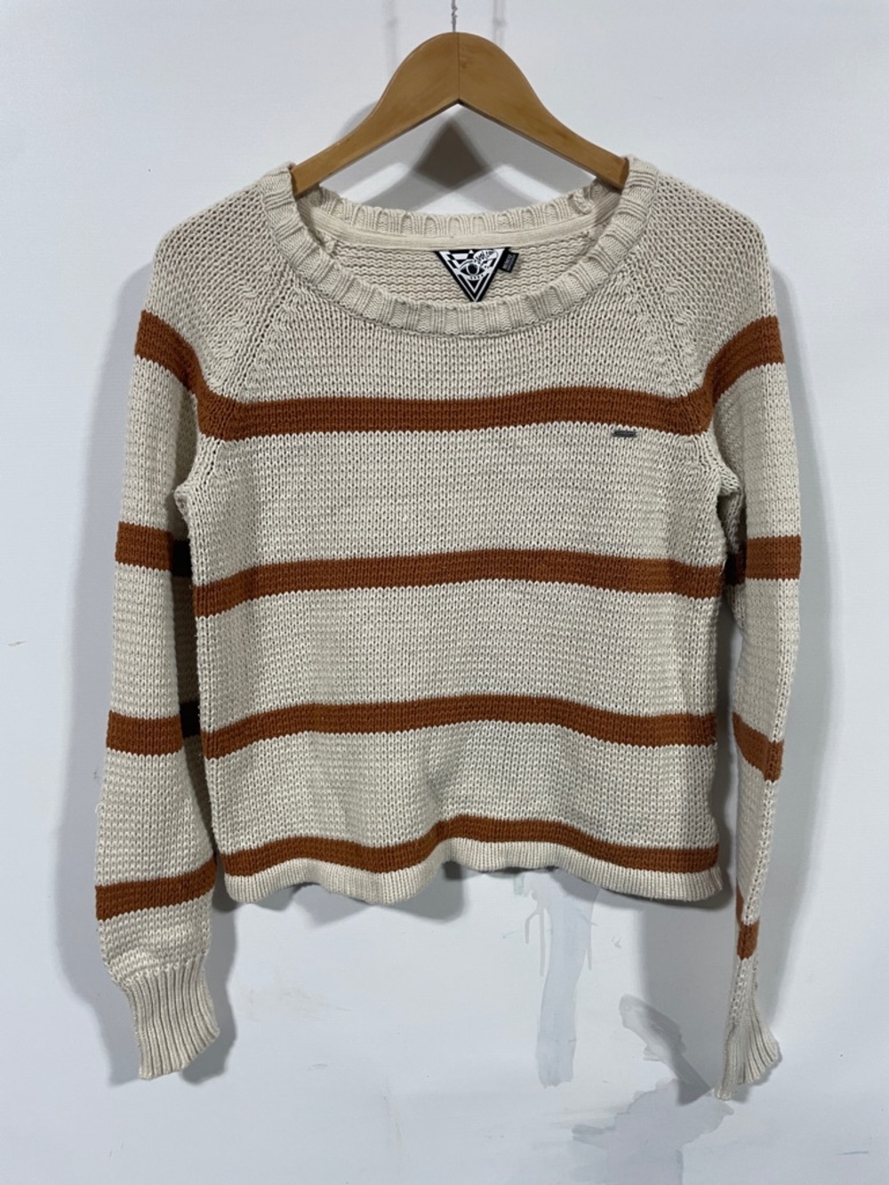 Volcom Striped Crewneck Sweater in Cream and Brown - Women